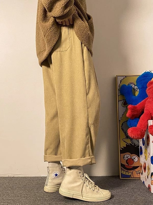 Muške casual hlače od korduroja, japanski retro stil, labav kroj, srednji pojas, ravne nogavice