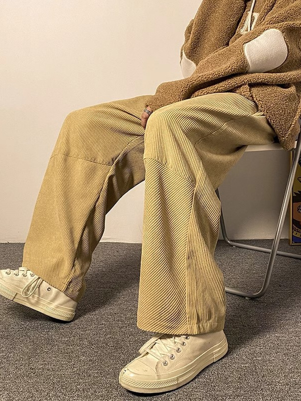 Muške casual hlače od korduroja, japanski retro stil, labav kroj, srednji pojas, ravne nogavice