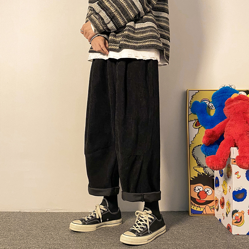 Muške casual hlače od korduroja, japanski retro stil, labav kroj, srednji pojas, ravne nogavice