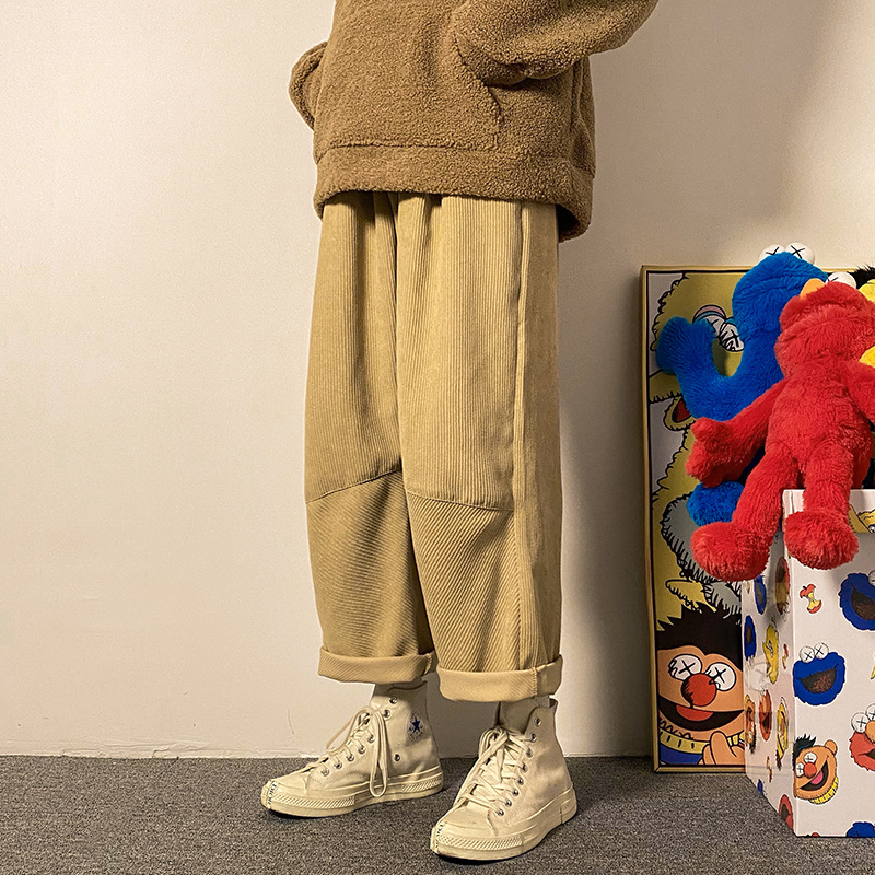 Muške casual hlače od korduroja, japanski retro stil, labav kroj, srednji pojas, ravne nogavice