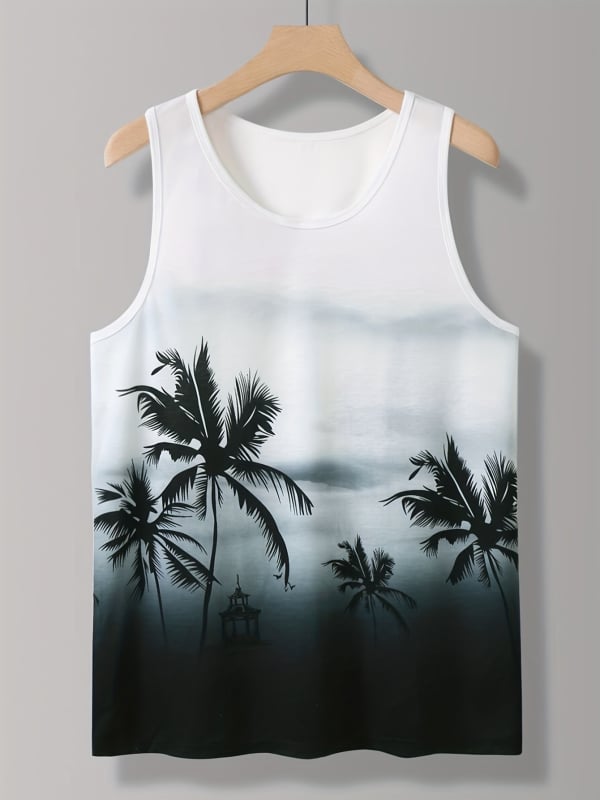 Ανδρικό εκτυπωμένο γιλέκο χωρίς μανίκια - λαιμός στρογγυλός, πολυεστέρας, μακρύ μήκος, ίσιο τελείωμα, τσέπη με πιέτες - Καλοκαίρι 2024