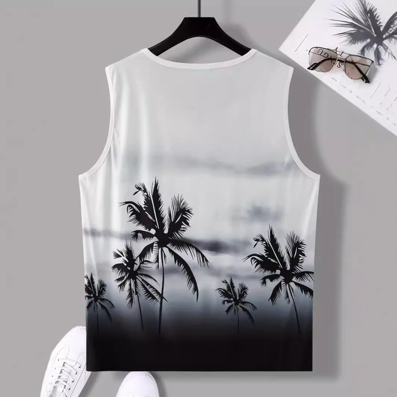 Ανδρικό εκτυπωμένο γιλέκο χωρίς μανίκια - λαιμός στρογγυλός, πολυεστέρας, μακρύ μήκος, ίσιο τελείωμα, τσέπη με πιέτες - Καλοκαίρι 2024