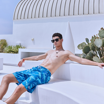 Ανδρικά παραθαλάσσια σορτς - γρήγορο στέγνωμα, άνετη γραμμή, μείγμα πολυεστέρα, ψηφιακή εκτύπωση σχεδίου, Καλοκαίρι 2023