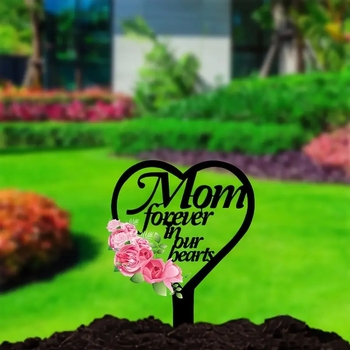 Желязна сърдечна мемориална табела за майка за гробище и външна градина – декоративно колче (Материал: Желязо; Стил: Модерна простота; Приложение: Външно гробище/градина; Подарък: Мемориален)