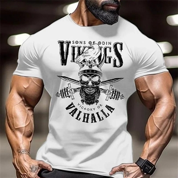 Ανδρική T‑Shirt με 3D Εκτύπωση Κρανίου, Βαμβάκι, Κοντό Μανίκι, Ευθεία Κοπής, Γρήγορο Στέγνωμα