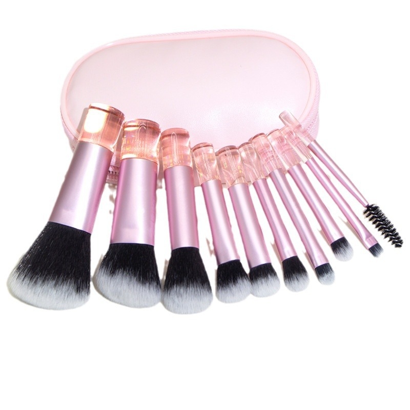 Σετ πινέλων μακιγιάζ, 10 τεμάχια, πινέλο πούδρας, συνθετικές τρίχες, λαβές πλαστικές, φορητό, συσκευασμένο σε τσάντα πινέλων