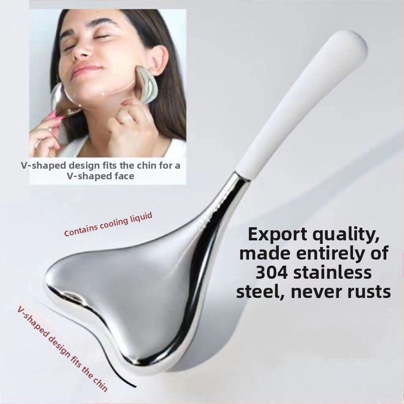 Неръждаема стомана: ледено топче за лице и лъжичка за лед – козметичен инструмент, ръчен масаж, за домашна употреба и салон