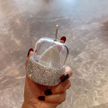 Σφουγγάρι μακιγιάζ σε σχήμα σταγόνας με θήκη αποθήκευσης διακοσμημένη με διαμάντια, 1 τεμάχιο, Μάρκα Default item