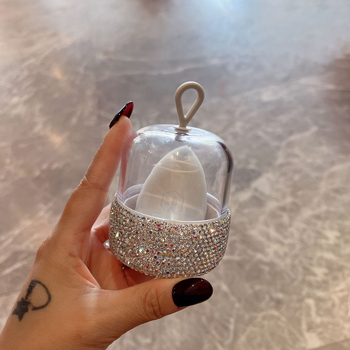 Σφουγγάρι μακιγιάζ σε σχήμα σταγόνας με θήκη αποθήκευσης διακοσμημένη με διαμάντια, 1 τεμάχιο, Μάρκα Default item