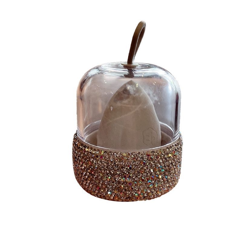 Σφουγγάρι μακιγιάζ σε σχήμα σταγόνας με θήκη αποθήκευσης διακοσμημένη με διαμάντια, 1 τεμάχιο, Μάρκα Default item