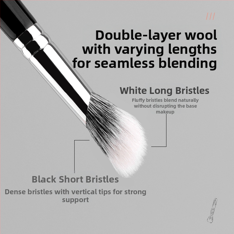 Четка за грим за руж и коректор, наклонена глава, естествена животинска коса, дървена дръжка, 1 бр