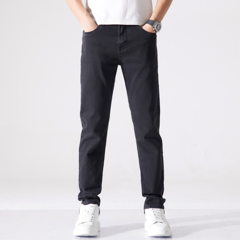 Muške traperice – korejski stil, slim straight kroj, srednji pojas, 60% pamuk, proljeće i jesen