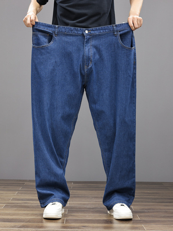 Дънки за мъже, свободна кройка, висока талия, цип закопчаване, прав крак