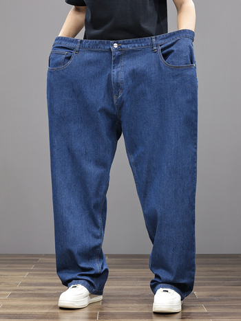 Дънки за мъже, свободна кройка, висока талия, цип закопчаване, прав крак