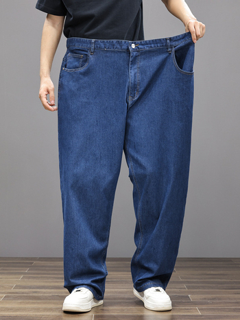 Дънки за мъже, свободна кройка, висока талия, цип закопчаване, прав крак