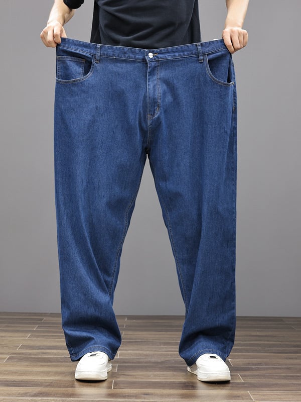 Дънки за мъже, свободна кройка, висока талия, цип закопчаване, прав крак