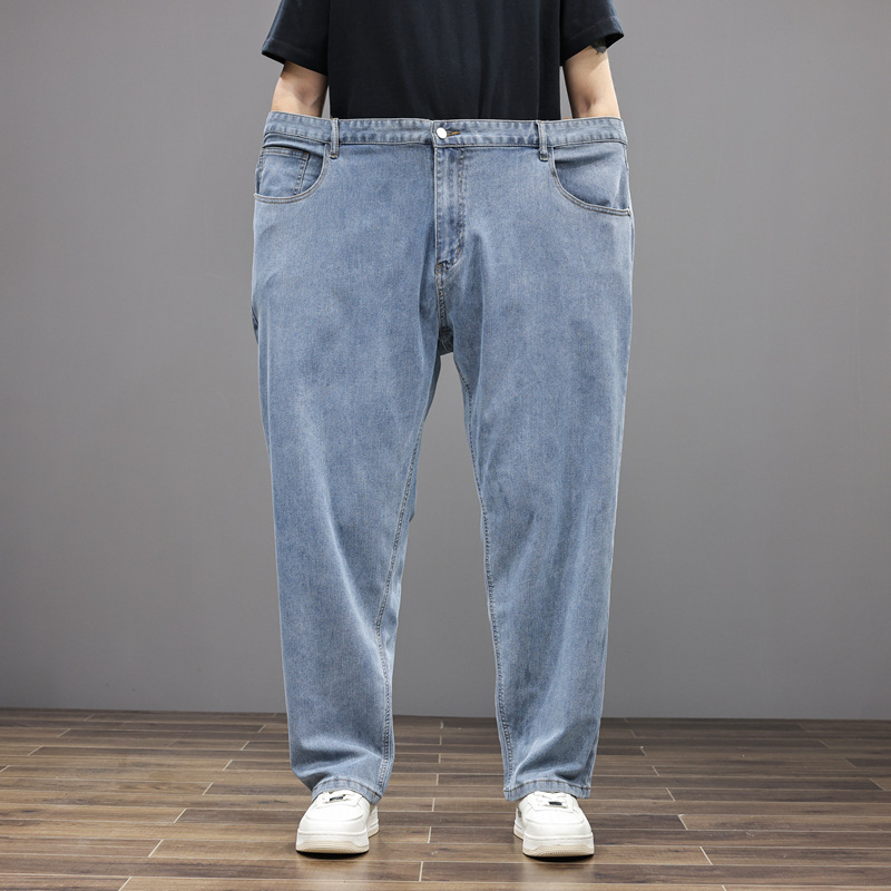 Дънки за мъже, свободна кройка, висока талия, цип закопчаване, прав крак