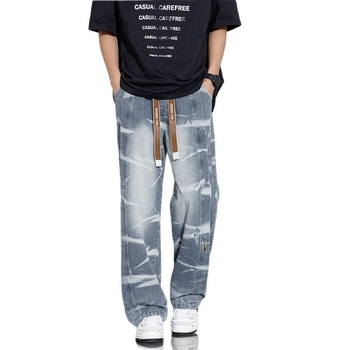 Мъжки дънки със tie-dye модел, прав стил, средна талия; 97% памук, каменна измивка, бродерия и жакардов печат, джобове с клапи, цип