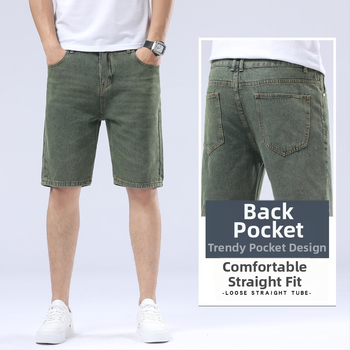 Мъжки дънкови къси панталони — леки, нисък талия, прав силует, цип, пролетен стил