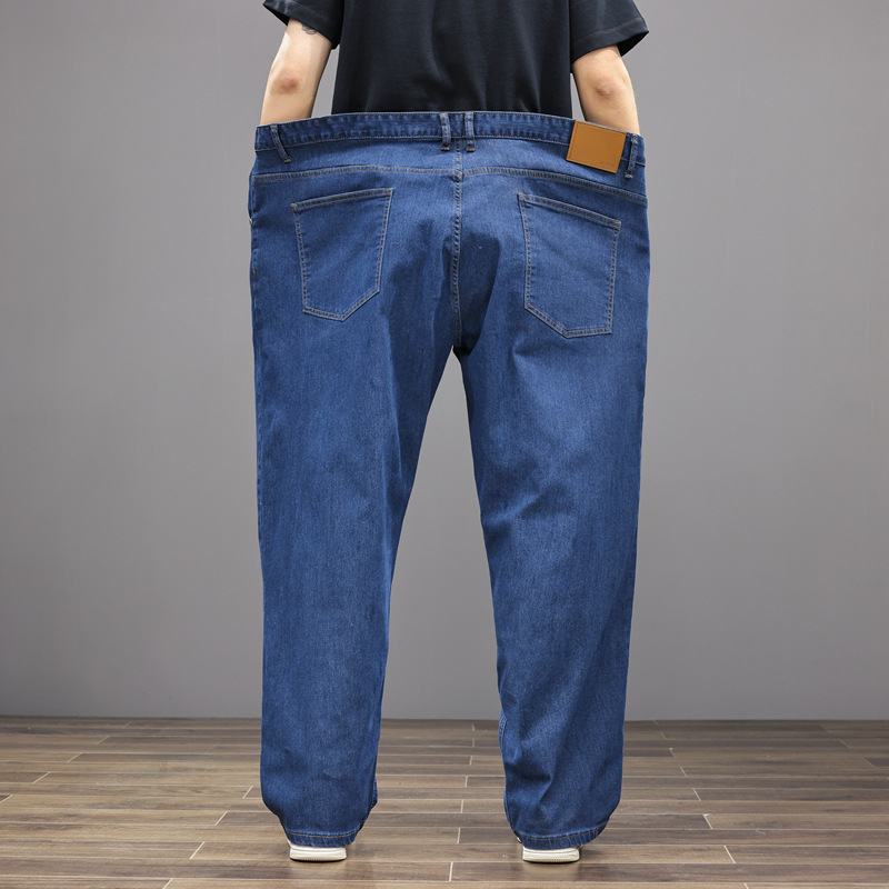 Plus size muške traperice od denima, opušteni ravni kroj, jednobojne, visok pojas, svakodnevno nošenje