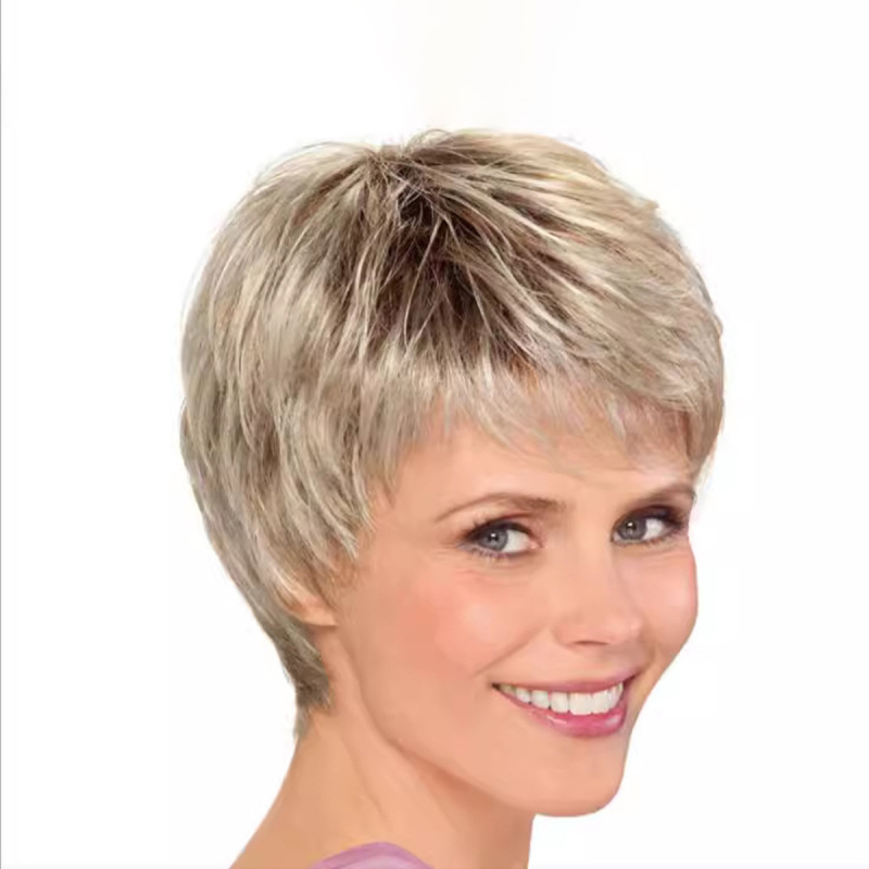 Перука за жени – къса права коса, пухкав градиент и диагонална челка, модел S200, термоустойчива нишка