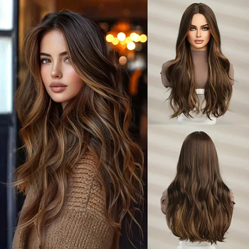 Sieviešu parūka - garas cirtas, ausīm krītoši akcenti, vidējā daļa, augstas temperatūras šķiedra, modelis lc1036