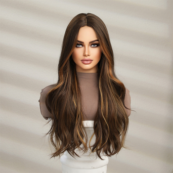 Sieviešu parūka - garas cirtas, ausīm krītoši akcenti, vidējā daļa, augstas temperatūras šķiedra, modelis lc1036