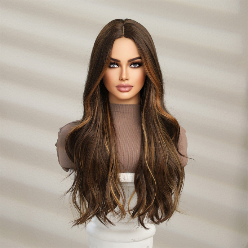 Sieviešu parūka - garas cirtas, ausīm krītoši akcenti, vidējā daļa, augstas temperatūras šķiedra, modelis lc1036