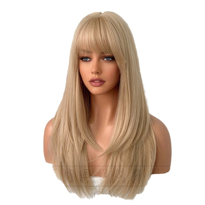 Moteriška parūkė su ilgu tiesiu plauku ir kirpčiukais, egzotiškas stilius, atsparūs aukštoms temperatūroms sintetiniai pluoštai, modelis C-0342-1