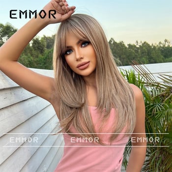 Emmor sieviešu garas lokas parūka ar bangs, modeļ lc9039, izturīgas pret karstumu šķiedras, var krāsot