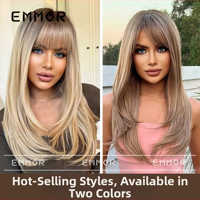 Emmor sieviešu garas lokas parūka ar bangs, modeļ lc9039, izturīgas pret karstumu šķiedras, var krāsot