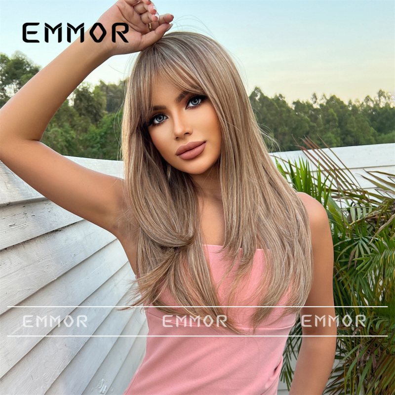 Emmor sieviešu garas lokas parūka ar bangs, modeļ lc9039, izturīgas pret karstumu šķiedras, var krāsot