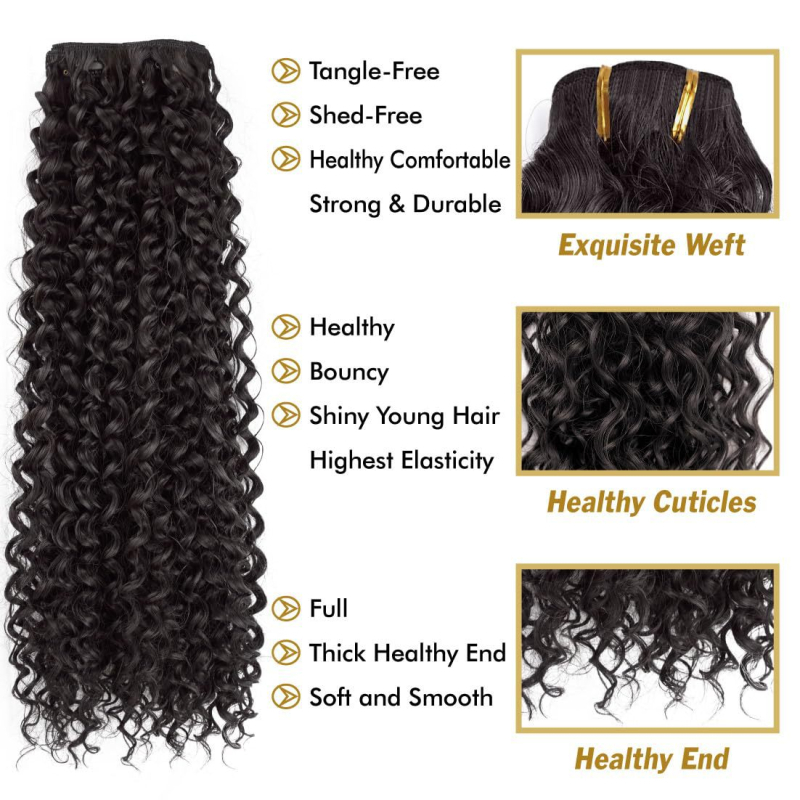 Garā parūka komplekts 6 gab., kinky viļņi, necaurlaidīgas bezšuvju clip-in, eksotiskais stils, mājas zīds