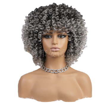 Перука с къси къдрици - високотемпературна синтетична коса, модел D6200, Qi ресни, ежедневна визия