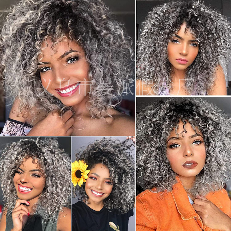 Перука с къси къдрици - високотемпературна синтетична коса, модел D6200, Qi ресни, ежедневна визия