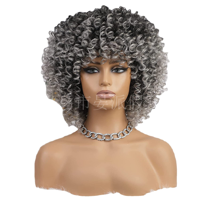 Перука с къси къдрици - високотемпературна синтетична коса, модел D6200, Qi ресни, ежедневна визия