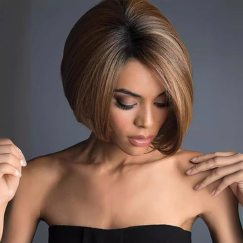 Парик с къса права коса, модел 3620, влакна с висока температура, дълги челки, подходящ за дами, може да се боядисва с топлина