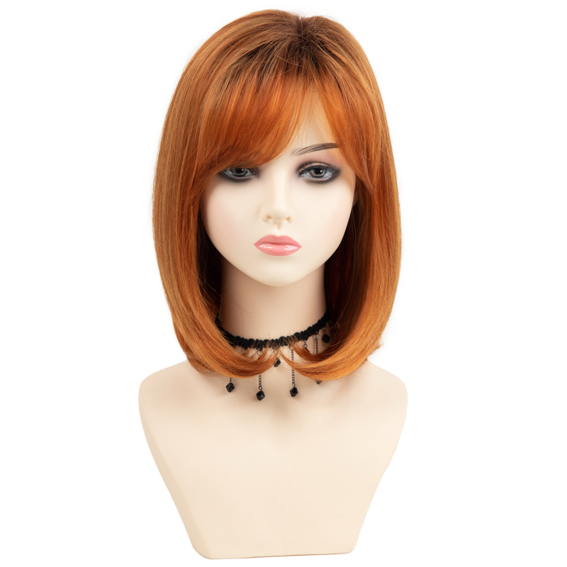 Перука с къса права коса, термоустойчиви влакна, модел 9846, бретон: флъш или наклонен, не е подходяща за горещо боядисване