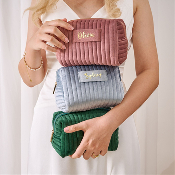 Τσαντάκι μακιγιάζ βελούδο με μεγάλη χωρητικότητα, επένδυση από νάιλον, αδιάβροχο και αντιβακτηριακό