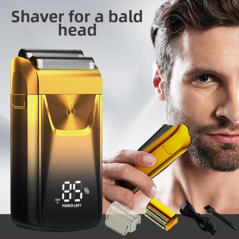 Ηλεκτρικό ξυριστικό με LED οθόνη, επαναλαμβανόμενη κεφαλή δύο λεπίδων, αιωρούμενη κεφαλή, ενσωματωμένη μπαταρία 500–800 mAh, αποσπώμενο πλενόμενο κεφάλι