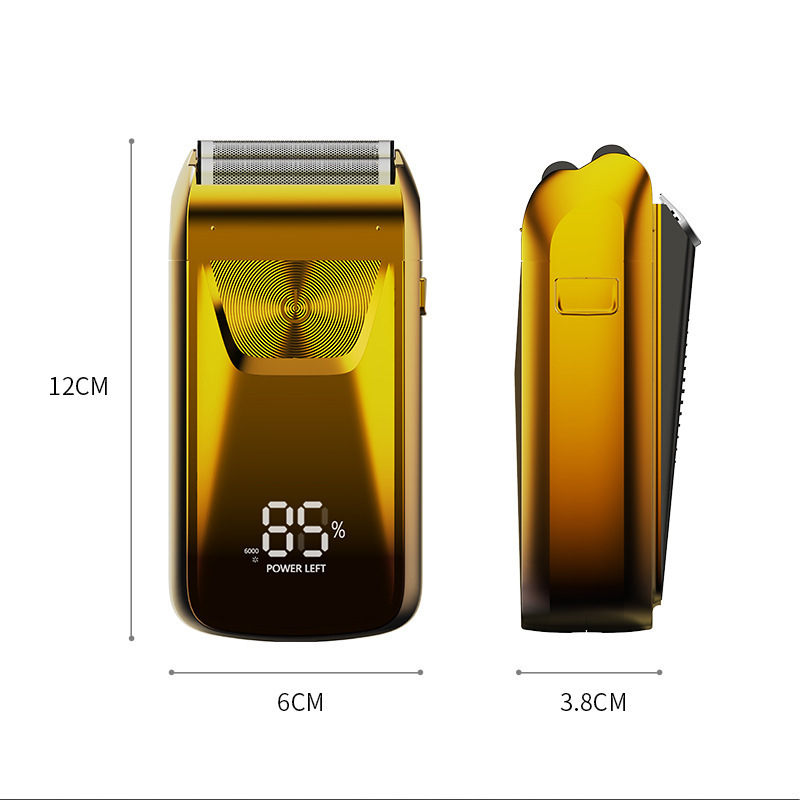 Ηλεκτρικό ξυριστικό με LED οθόνη, επαναλαμβανόμενη κεφαλή δύο λεπίδων, αιωρούμενη κεφαλή, ενσωματωμένη μπαταρία 500–800 mAh, αποσπώμενο πλενόμενο κεφάλι