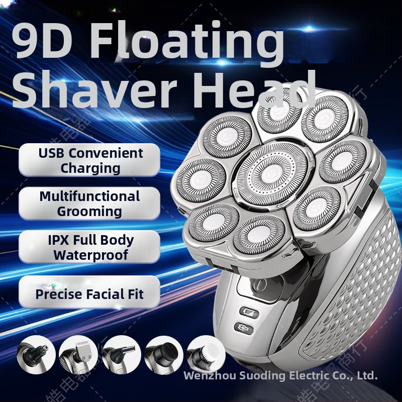 Ηλεκτρική ξυριστική μηχανή με περιστροφική κεφαλή πολλαπλών λεπίδων (4+) και πλωτή κεφαλή, αδιάβροχη για όλο το σώμα, ενσωματωμένη μπαταρία 500–800 mAh, μέγιστη ισχύς 5W, αυτονομία πάνω από 60 λεπτά
