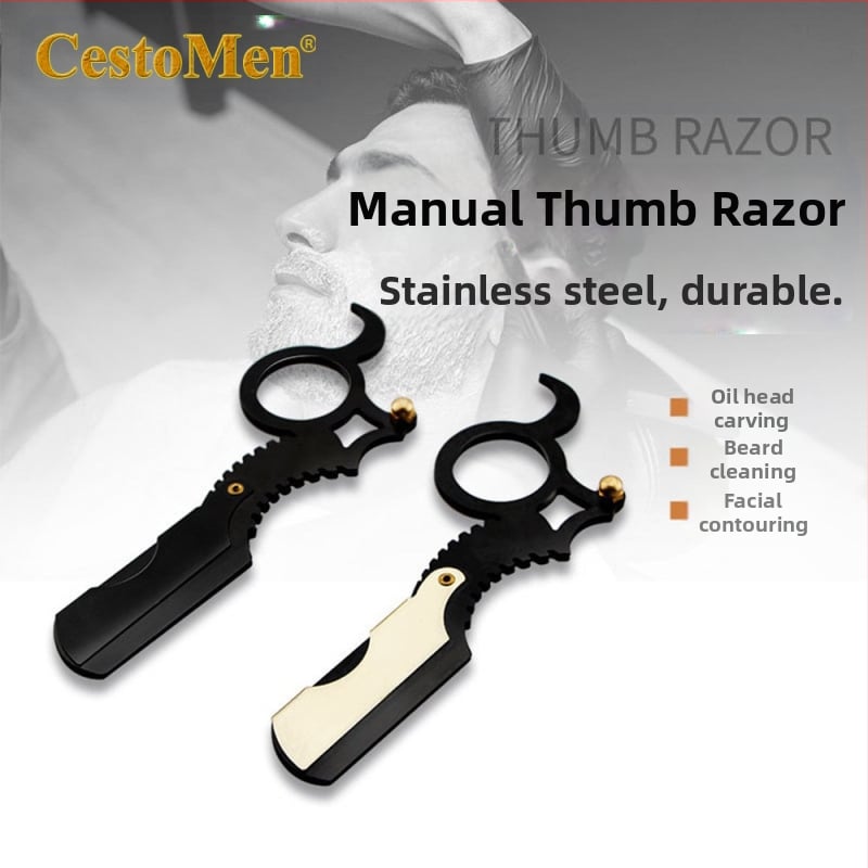 CestoMen Vintage χειροκίνητο ξυριστικό από ανοξείδωτο ατσάλι με θήκη δαχτυλιδιού αντίχειρα, περιποίηση φρυδιών και ξύρισμα προσώπου