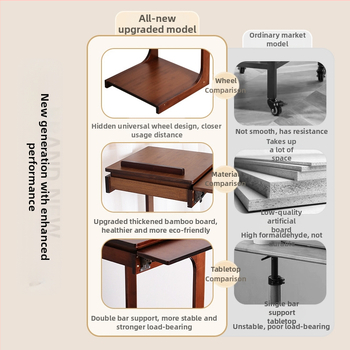 C-образна подвижна странична маса от бамбук — модерен минималистичен дизайн, дървена рамка, плот от твърдо дърво, разглобяема, подходяща за хол и спалня