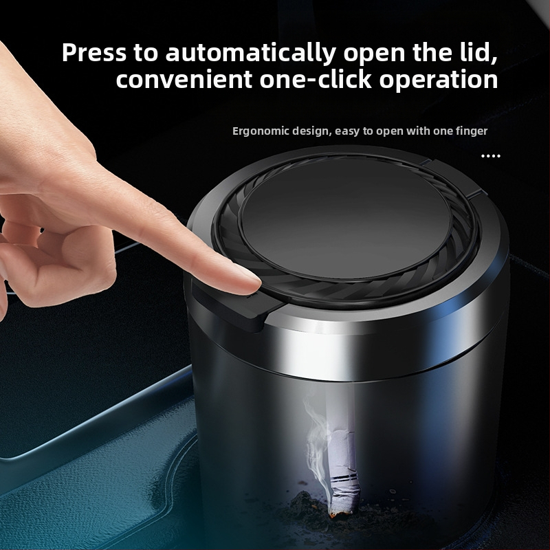 Автомобилен пепелник с подсветка, отваряне с едно докосване, преносим, универсален модел; материал: пластмаса; производство: инжекционно формоване; тегло: 0.2