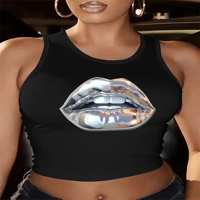 Crop top s halterom, bez rukava, s printom slova, poliester