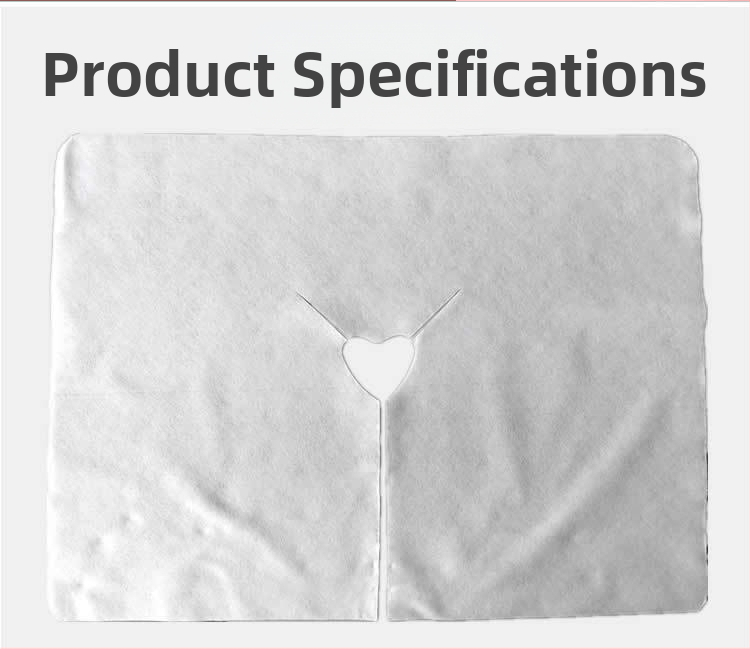 Еднократна нетъкана кърпа с U-образна дупка за козметичен салон, за лице и масажна маса; размери 30x40 см, тегло 25–50 g, прахоустойчива