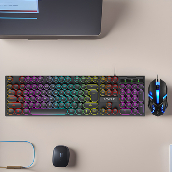 TF270 žaidimų rinkinys: USB klaviatūra ir pelė, 1000 DPI optinis jutiklis, apšvietimas, ergonomiškas dizainas