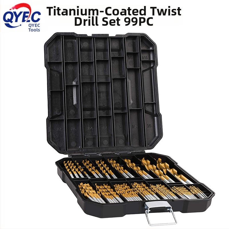 Qiguan високоскоростни свредла с титаново покритие, набор от 99 броя за дърво и метал