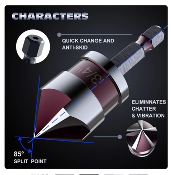 Комплект от 5 бр. фрези за chamfer и countersink с 82° шестигранен държач и петостранни режещи върхове